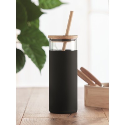 Vaso de cristal con funda protectora personalizado